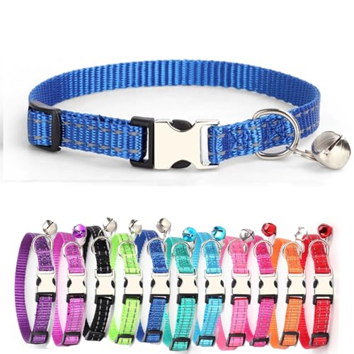 Reflektierend katzenhalsband Haustierhalsband mit individueller Gravur, personalisiertes Katzen mit Sicherheitsverschluss, individuelle Halsbänder mit Glöckchen für Katzenjungen (Dunkelblau,XS) von Iirlvior