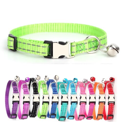 Reflektierend katzenhalsband Haustierhalsband mit individueller Gravur, personalisiertes Katzen mit Sicherheitsverschluss, individuelle Halsbänder mit Glöckchen für Katzenjungen (Grasgrün,XS) von Iirlvior