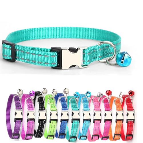 Reflektierend katzenhalsband Haustierhalsband mit individueller Gravur, personalisiertes Katzen mit Sicherheitsverschluss, individuelle Halsbänder mit Glöckchen für Katzenjungen (Grüner Wald,XS) von Iirlvior