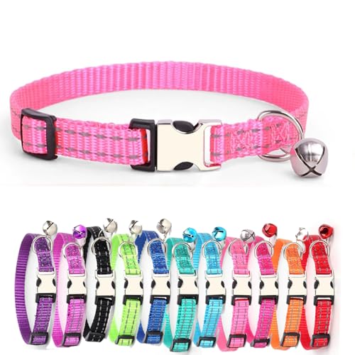 Reflektierend katzenhalsband Haustierhalsband mit individueller Gravur, personalisiertes Katzen mit Sicherheitsverschluss, individuelle Halsbänder mit Glöckchen für Katzenjungen (Rosa,XS) von Iirlvior