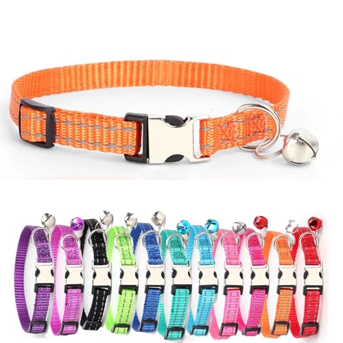 Reflektierend katzenhalsband Haustierhalsband mit individueller Gravur, personalisiertes Katzen mit Sicherheitsverschluss, individuelle Halsbänder mit Glöckchen für Katzenjungen (orange,XS) von Iirlvior