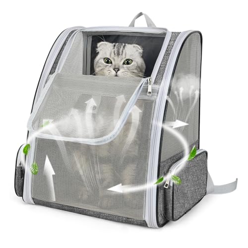 Belüfteter Rucksack für Katzen, Hunde, Kaninchen, für kleine Haustiere und Welpen, 40 x 32 x 28 cm, perfekt für Outdoor-Abenteuer und Tierarztbesuche (Grau) von Ikaif