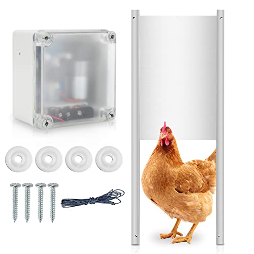 Ikodm Automatische Hühnerklappe, Batteriebetriebene, Aluminum Elektrische Hühnertür mit Lichtsensor, Timer, Handmodus, Türöffner für Hühnerstall von Ikodm
