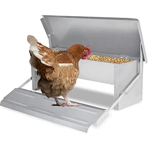Ikodm Futterautomat 5kg, für hühner Geflügel mit Deckel Futterspender, Fußpedal selbstöffnender Futtertrog Für Bodenhaltung von Ikodm