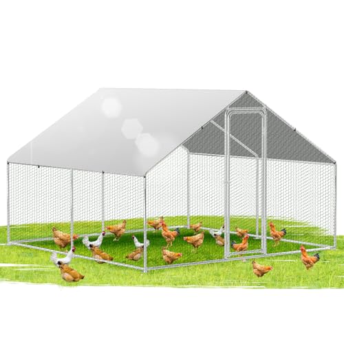 Ikodm Hühnerstall Freilaufgehege XXL 3x3x2m mit Schloss, Tiergehege Verzinkter Stahl Hühnerhaus Freigehege Outdoor Geflügelstall, für Hühnerkäfig Kleintiere von Ikodm