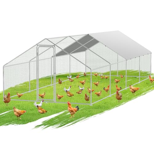 Ikodm Hühnerstall Freilaufgehege XXL 3x8x2m mit Schloss, Tiergehege Verzinkter Stahl Hühnerhaus Freigehege Outdoor Geflügelstall, für Hühnerkäfig Kleintiere von Ikodm