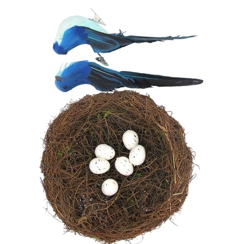 Vogelhaus-Korb-Set aus natürlichem Rattan, inklusive gefiederten Akzenten mit künstlichen Eiern, für den Frühling, Zuhause, Bühnenbildung, Fotografie, Requisiten, Osterbedarf Vogelhaus-Korb-Set aus natürlichem Rattan, inklusive gefiederten Akzenten mit künstlichen Eiern, für den Frühling, Zuhause, Bühnenbildung, Fotografie, Requisiten, Osterbedarf von Illkjasfc