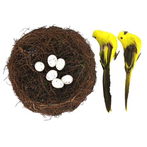 Vogelhaus-Korb-Set aus natürlichem Rattan, inklusive gefiederten Akzenten mit künstlichen Eiern, für den Frühling, Zuhause, Bühnenbildung, Fotografie, Requisiten, Osterbedarf Vogelhaus-Korb-Set aus natürlichem Rattan, inklusive gefiederten Akzenten mit künstlichen Eiern, für den Frühling, Zuhause, Bühnenbildung, Fotografie, Requisiten, Osterbedarf von Illkjasfc