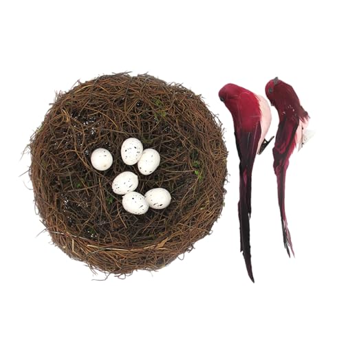Vogelhaus-Korb-Set aus natürlichem Rattan, inklusive gefiederten Akzenten mit künstlichen Eiern, für den Frühling, Zuhause, Bühnenbildung, Fotografie, Requisiten, Osterbedarf Vogelhaus-Korb-Set aus natürlichem Rattan, inklusive gefiederten Akzenten mit künstlichen Eiern, für den Frühling, Zuhause, Bühnenbildung, Fotografie, Requisiten, Osterbedarf von Illkjasfc
