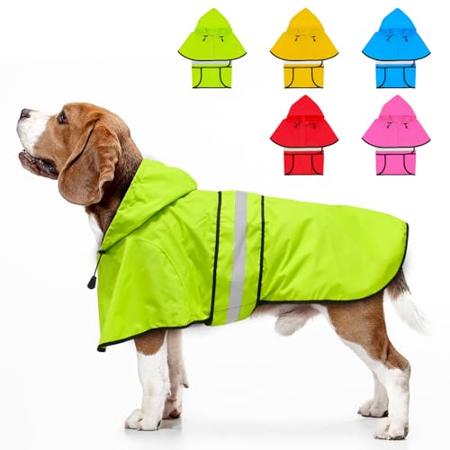Illumifun Hunde-Regenmantel – Reflektierende Hunde-Regenjacke, wasserdichter Hundemantel mit Kapuze, verstellbarer Hundeponcho mit Loch für die Leine (Grün, M) von Illumifun