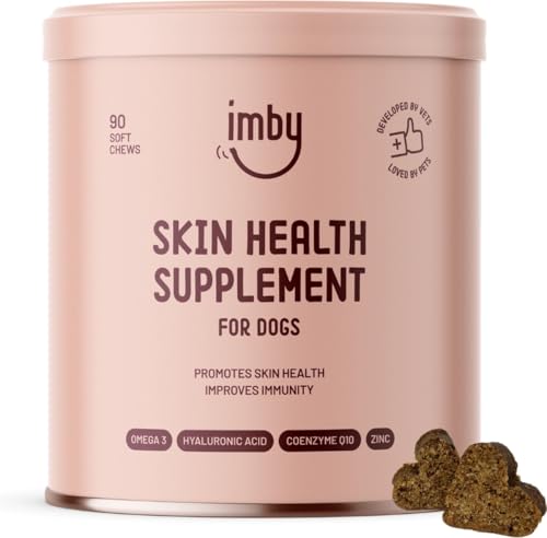 Imby Pet Food | Skin Health Skin & Fell Supplement Hund | 90 Chews | Hypoallergen | Hyaluronsäure & Coenzym Q10 | Glänzendes Fell & Gesunde Haut von Imby