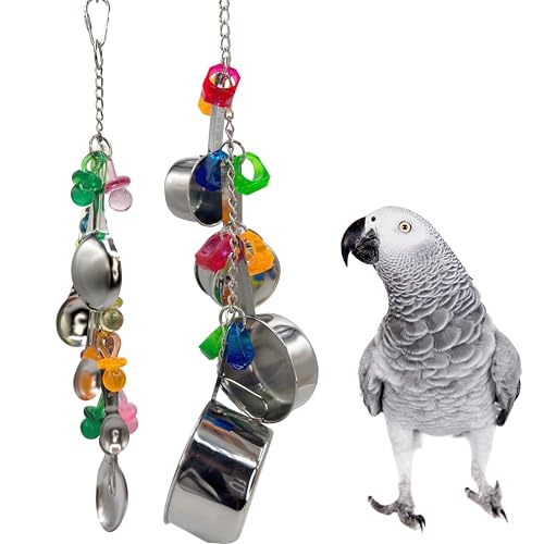 1970 Pk2 Pot and Spoon Delight Vogelspielzeug - Futtersuche aus Edelstahl für Graupapageien, Aras, Kakadus und Conures - Großes Papageienspielzeug für Bereicherung und Kauspaß von Impeckable Bird Toys