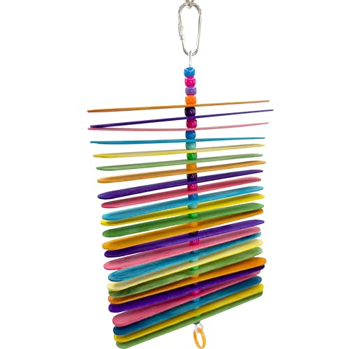 867 Big Rainbow Sticky – Handgefertigtes kaubares Vogelspielzeug, bunte Stäbchen, bunte Perlen, natürlicher Lederstreifen, Drehspaß, ideal für kleine und mittelgroße Haustiere, Vögel, Wellensittiche, von Impeckable Bird Toys