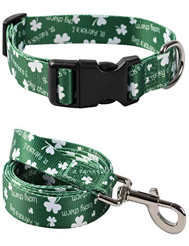 Impoosu 2 St. Patrick's Day Hundehalsbänder mit Haustier-Kleeblatt-Leine-Set, verstellbar, niedliches Halsband für kleine, mittelgroße und große Haustiere, Hunde und Katzen (X-Large) von Impoosy