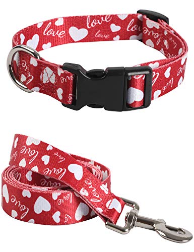 Impoosu Valentinstags-Hundehalsbänder mit Haustier-Herzen, Leine, verstellbar, niedliches Halsband für kleine, mittelgroße und große Haustiere, Hunde und Katzen (X-Large) von Impoosy