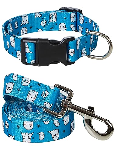 Impoosy 2 Stück Hunde Halloween Halsband mit Haustier Geist Leine Set Katze Geschenk Verstellbare Hund Niedliche Halsbänder für kleine, mittelgroße und große Haustiere Hunde Katzen (XL, Blau 02) von Impoosy