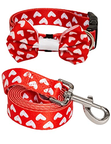 Impoosy 2 Stück Valentinstag Hundehalsbänder Haustier Herz Halsband mit Schleife Hund Schnellverschluss Schnalle Verstellbare Fliege Halsband für kleine bis große Hunde (L) von Impoosy