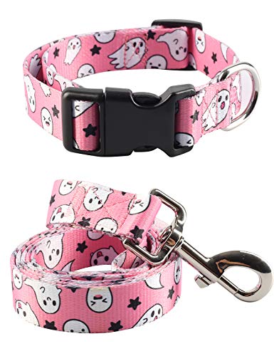 Impoosy 2 x Hundehalsbänder mit Geister-Leine, verstellbar, für kleine und mittelgroße Haustiere, Hunde und Katzen (klein, rosa) von Impoosy