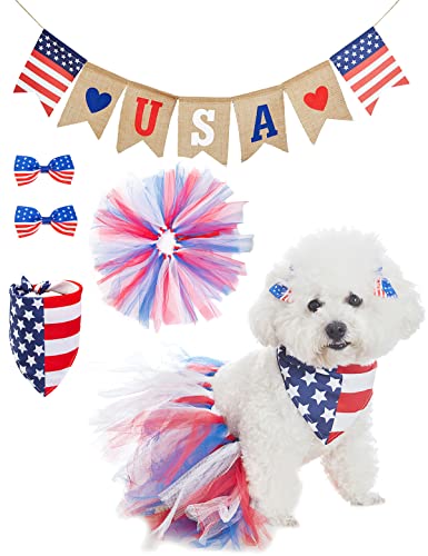 Impoosy 4. Juli Hundekostüm Hund Amerikanische Flagge Kopfbedeckung Welpe USA Flagge Bandanas Haustier Tutu Kleider mit Liebe USA Banner Hund 4. Juli Outfits (eins) von Impoosy