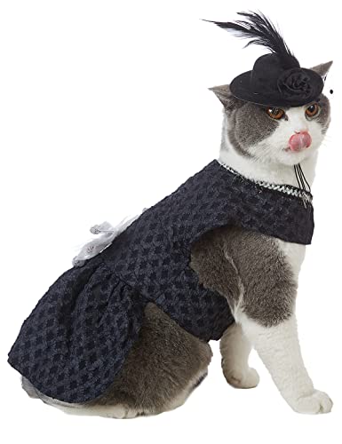 Impoosy Fancy Cat Dress Cats Schwarz Kleider mit Hut Haustier Kleidung und Schleife Niedliche Kätzchen Hochzeit Röcke (M) von Impoosy