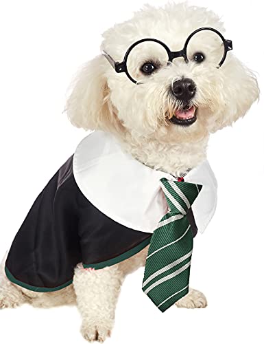 Impoosy Halloween-Hunde-Shirt, lustiges Katzen-Zauberer-Kostüm, niedliche Bekleidung, weiche Kleidung mit Brille (Größe M, Halsumfang: 35,6 cm) von Impoosy