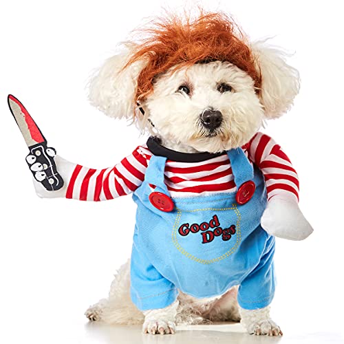 Impoosy Halloween-Kostüm für Haustiere, tödliche Puppe, Kleidung, Hunde, Cosoplay-Kostüme für Welpen, Party-Shirt (M, Hals: 9–11) von Impoosy