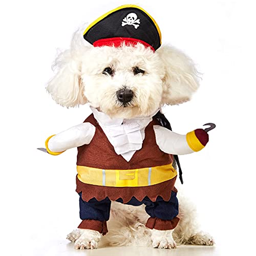Impoosy Halloween-Kostüm für Hunde und Katzen, lustiges Piraten-Kostüm, Cosplay, Party, Outfits für kleine und mittelgroße Hunde und Katzen, Größe L, Halsumfang: 11–13 von Impoosy