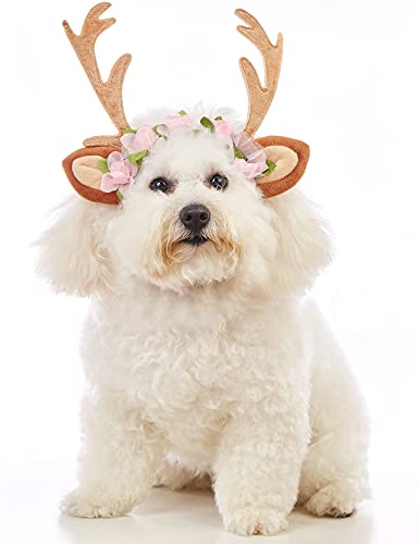 Impoosy Haustier-Weihnachtskostüm mit Geweih-Geweih, elastisches Band, verstellbar, Rentier-Mütze, Haar-Kopfbedeckung, Hirsch-Zubehör (klein) von Impoosy