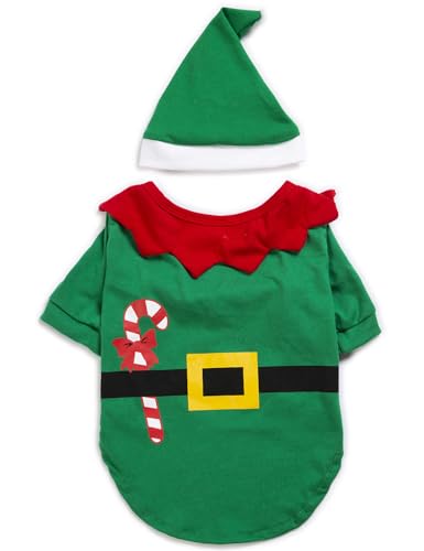 Impoosy Hund Elf Kostüm Weihnachten Haustier Kleidung Niedlich Welpen Xmas Shirt mit Hunde Hut für Kleine bis Große Hunde Katzen (M) von Impoosy