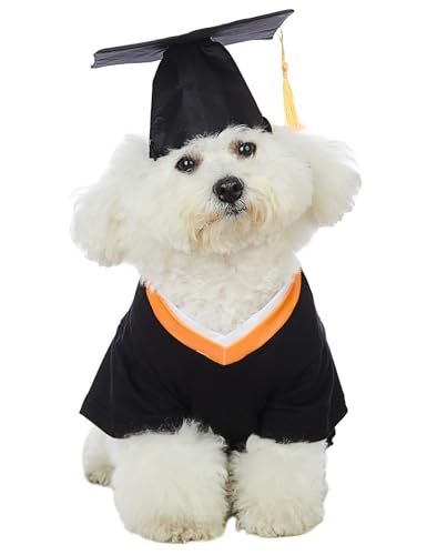 Impoosy Hunde-Abschluss-Shirts mit Haustier-Abschlussmützen mit gelber Quaste, Welpen, Abschluss-Kostüme für Hunde, Katzen, Urlaubskostüm-Zubehör (2XL) von Impoosy