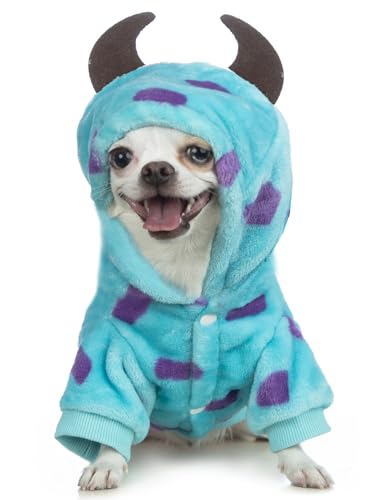 Impoosy Hunde-Halloween-Kapuzenpullover, Monster-Haustierkleidung, flauschiges Halloween-Kostüm für kleine Hunde, Katzen, Hundekostüme für Halloween, Weihnachten (Blau, Größe XL) von Impoosy