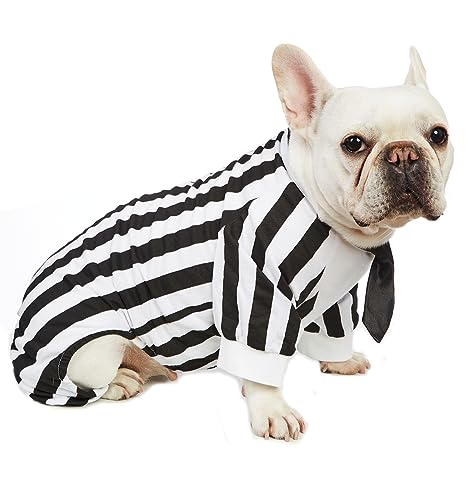 Impoosy Hunde-Halloween-Shirt, lustiges Beetlejuice, Haustierkleidung, Welpen, Halloween-Kostüm, gestreifte Hemden mit Krawatte (M) von Impoosy
