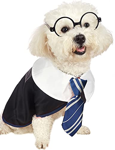 Impoosy Hunde-Shirt, lustiges Katzen-Zauberer-Kostüm, niedliche Kleidung, weiche Kleidung mit Brille (Größe M, Halsumfang: 35,6 cm) von Impoosy