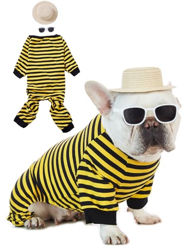 Impoosy Hunde-Sommer-Shirts für Hunde, Strohhut mit Sonnenbrille, lustige Haustierkleidung für kleine Hunde, Größe L, 3 Stück von Impoosy