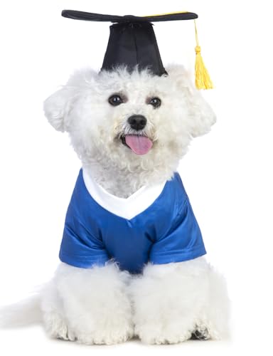 Impoosy Hundeabschlusskostüm und Haustier-Abschlusshüte mit gelber Quaste, Abschlusshemden für kleine Hunde, Katzen, Urlaubskostüm-Zubehör (Größe 2XL) von Impoosy