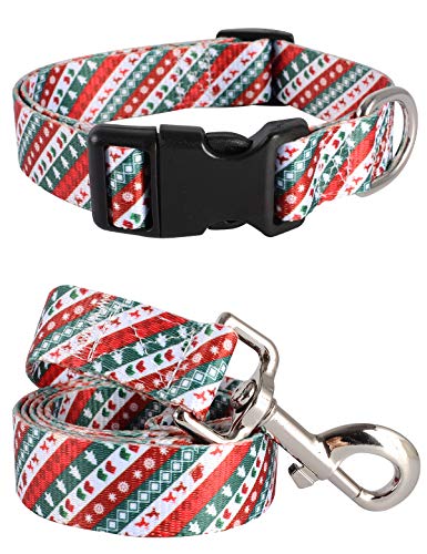 Impoosy Hundehalsband, Weihnachts-Halsband mit Leine, verstellbar, für kleine, mittelgroße und große Haustiere, Hunde, Katzen, 2 Stück von Impoosy