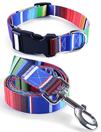 Impoosy Hundehalsband und Hundeleine in Regenbogenfarben, verstellbar, für kleine bis große Haustiere, 2 Stück von Impoosy