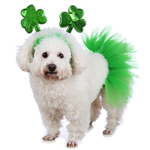 Impoosy Hundekostüm St. Patrick's Day, lustiges Kleeblatt-Haarband mit grünem Kleid, Grün von Impoosy