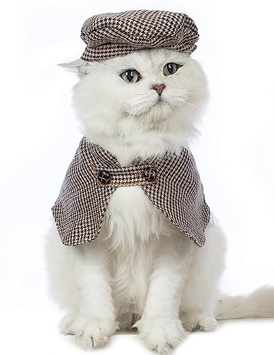 Impoosy Katzen-Halloween-Kostüm, niedlich, kariert, Haustierkleidung mit klassischem Hut, Kätzchen, Cosplay-Shirts, für Katzen, Outfits (L) von Impoosy
