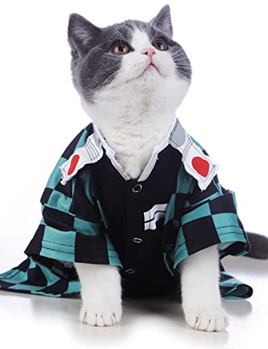 Impoosy Katzen-Kostüm, lustige Haustierkleidung, Kätzchen, Cosplay-Kleidung, Welpen-Shirt für kleine Hunde, Größe S, Grün von Impoosy