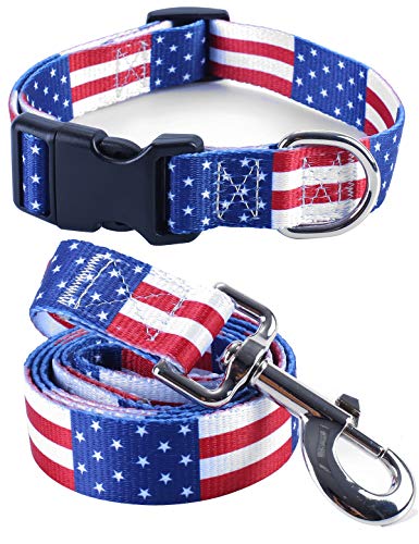 Impoosy Set mit 2 Halsbändern und Leine für Hunde und Katzen, verstellbar, amerikanische Flagge, Halsbänder für kleine bis große Haustiere (mittelgroß) von Impoosy