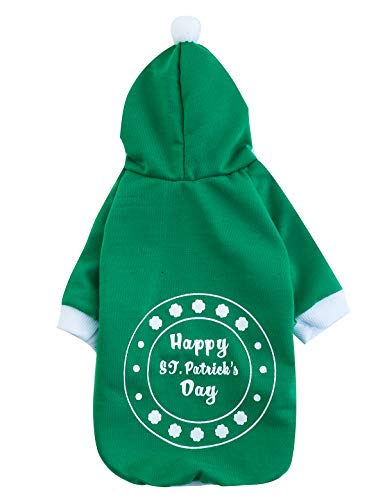 Impoosy St Patrick's Day Haustier-Hunde-Kapuzenpullover, lustiges Kleeblatt-Shirt, süßes Welpen-Kostüm, Kleidung für kleine mittelgroße Hunde Katzen Haustiere (XS) von Impoosy