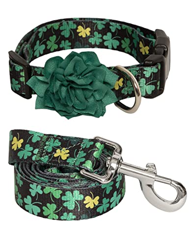 Impoosy St. Patrick's Day Hundehalsbänder, Haustier-Blumenhalsband mit Schleife, Hundehalsband, Schnellverschluss, verstellbar, Kleeblatt, für kleine bis große Hunde (S) von Impoosy