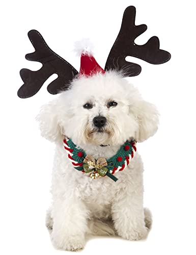 Impoosy Weihnachten Hund Kostüm Haustier Rentier Geweih Stirnband mit Weihnachten Bandanas und Glocke für Hunde Katzen Welpen Hirsch Zubehör (S) von Impoosy