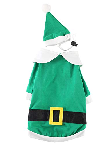 Impoosy Weihnachts-Hunde-Shirt mit lustigem Hut, niedliches Elfen-Weihnachtsmann-Kostüm, Kleidung, Katze, kleine Hunde, weiche Baumwolle, Weihnachts-T-Shirt, Outfit-Set (L) von Impoosy