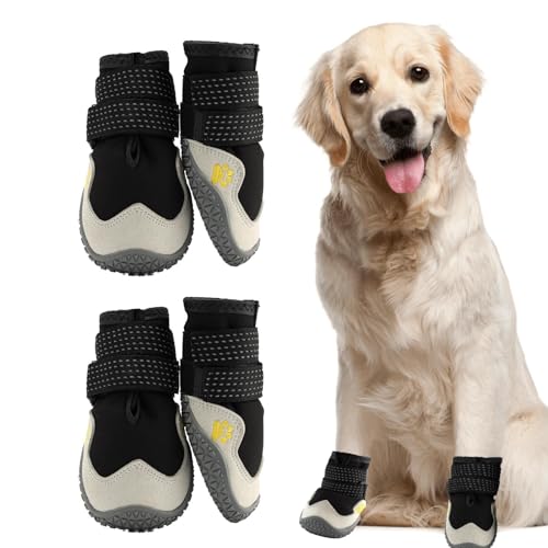 Hundeschuhe, 4 Stück Hundepfotenschutz Hundestiefel mit Anti-Rutsch Sohle, Breathable Hundestiefel mit Reflektierenden Riemen, Outdoor Pfotenschützer für Kleine Mittlere Große Hunde von Imtrub