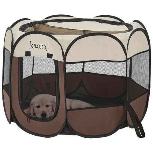 In & OutdoorMatch Hundebox Mathilda 43x74x74 cm| Faltbare Transportbox für Hunde, Katzen & Haustiere | Pop-up Tiertransportbox mit Netzfenstern, Reißverschluss & Tragetasche – Braun/Creme von In And OutdoorMatch