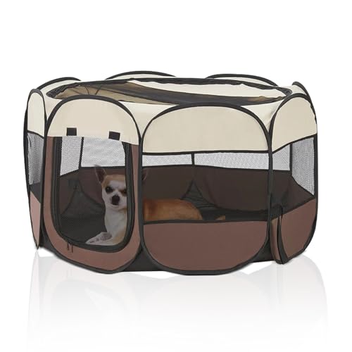 In & OutdoorMatch Hundebox Mathilda 43x114x114 cm | Faltbare Transportbox für Hunde, Katzen & Haustiere | Pop-up Tiertransportbox mit Netzfenstern, Reißverschluss & Tragetasche – Braun/Crème von In And OutdoorMatch