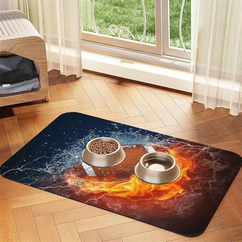 American Football in Feuer und Wasser,Futtermatte für Haustiere, Tischsets aus PU-Leder für Katzen und Hunde,30x45cm American Football in Feuer und Wasser,Futtermatte für Haustiere, Tischsets aus PU-Leder für Katzen und Hunde,30x45cm von InOmak