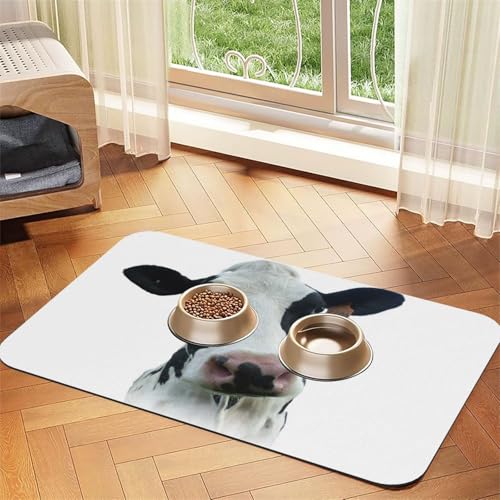 Animal Funny Cow Head Black White,Waterproof Pet Feeding Mat,PU Leather Placemats for Cat Dog Water Bowl,Food Mats,30x45cm von InOmak